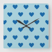 Blue Niedlich Simple Heart Pattern Quadratische Wanduhr (Vorderseite)