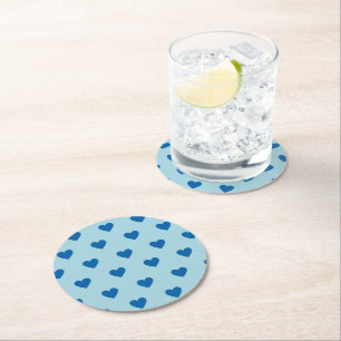 Blue Niedlich Simple Heart Pattern Runder Pappuntersetzer