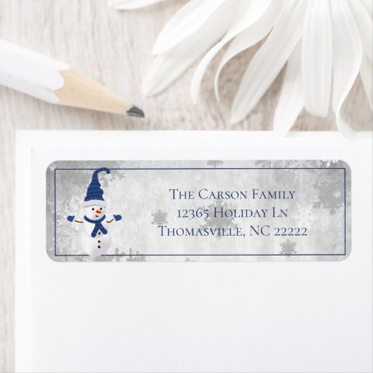 Blue Niedlich Snowman Address Label (Insitu)