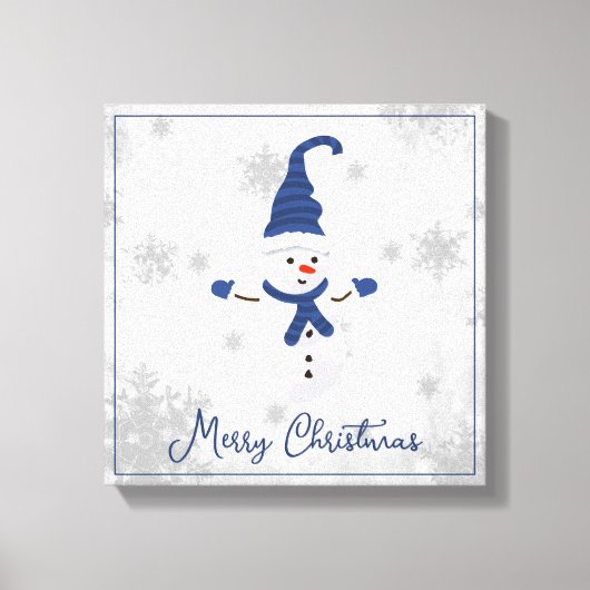 Blue Niedlich Snowman Canvas Print Leinwanddruck (Vorderseite)