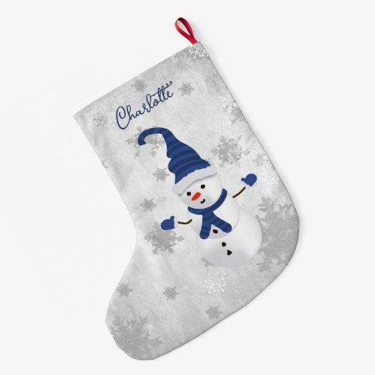 Blue Niedlich Snowman Holiday Strumpf Großer Weihnachtsstrumpf (Rückseite (Hängend))