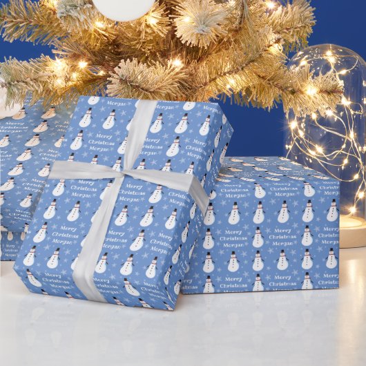 Blue Niedlich Snowman Snowflake Frohe Weihnachtsbe Geschenkpapier (Feiertage)