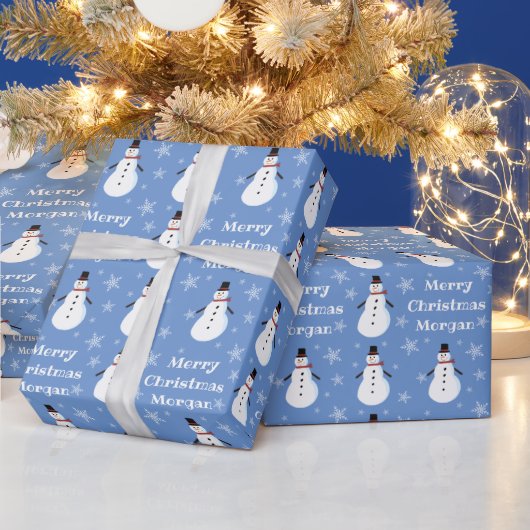 Blue Niedlich Snowman Snowflake Frohe Weihnachtsbe Geschenkpapier (Feiertage)