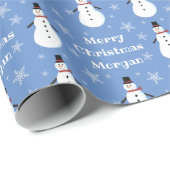 Blue Niedlich Snowman Snowflake Frohe Weihnachtsbe Geschenkpapier (Rolleneckpunkt)