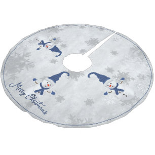 Blue Niedlich Snowman Tree Skirt Polyester Weihnachtsbaumdecke