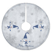 Blue Niedlich Snowman Tree Skirt Polyester Weihnachtsbaumdecke (Vorderseite)
