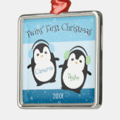 Blue Niedlich Twins First Christmas Pinguine Ornament Aus Metall (Links)