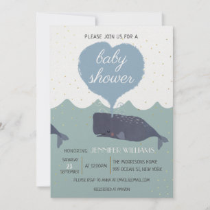 Blue Niedlich Whale Baby Dusche Einladung