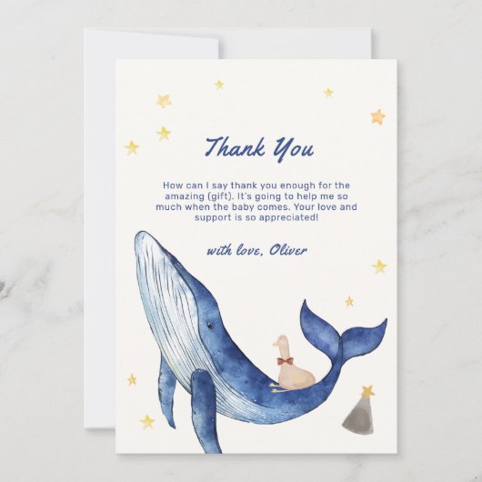 Blue Niedlich Whimsical Duck Stars Whale Baby Dusc Dankeskarte (Vorderseite)