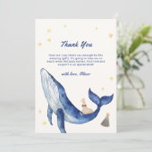 Blue Niedlich Whimsical Duck Stars Whale Baby Dusc Dankeskarte (Stehend Vorderseite)