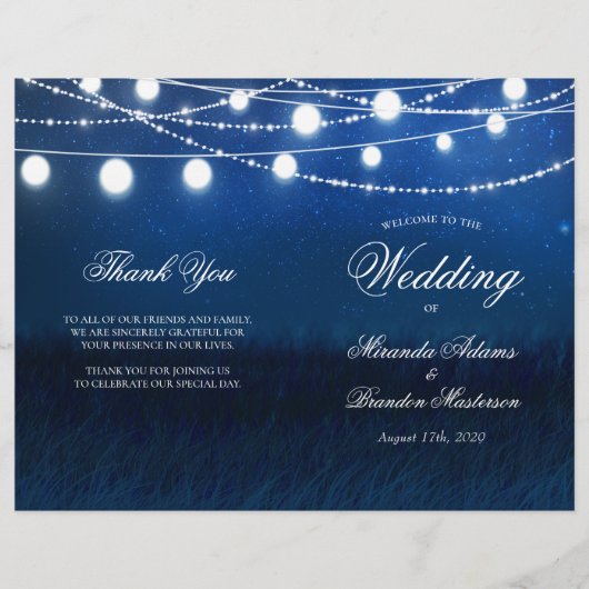 Blue Night and Lights Wedded Program Card (Vorderseite)
