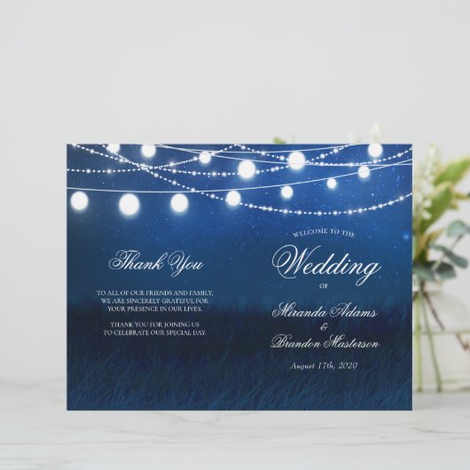Blue Night and Lights Wedded Program Card (Stehend Vorderseite)