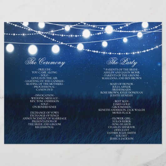 Blue Night and Lights Wedded Program Card (Rückseite)