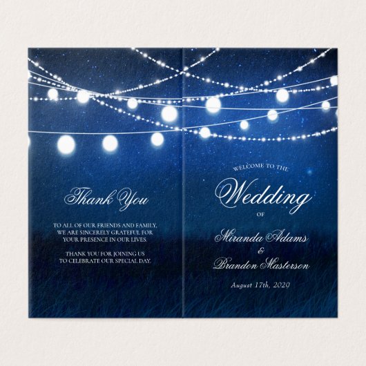 Blue Night and Lights Wedded Program Card (Außenseite Aufgefaltet)