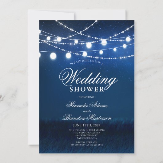 Blue Night and Silver Lights Polterabend Einladung (Vorderseite)