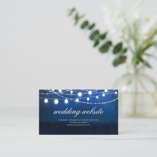 Blue Night and Silver Lights Wedding Website Card Begleitkarte (Stehend Vorderseite)