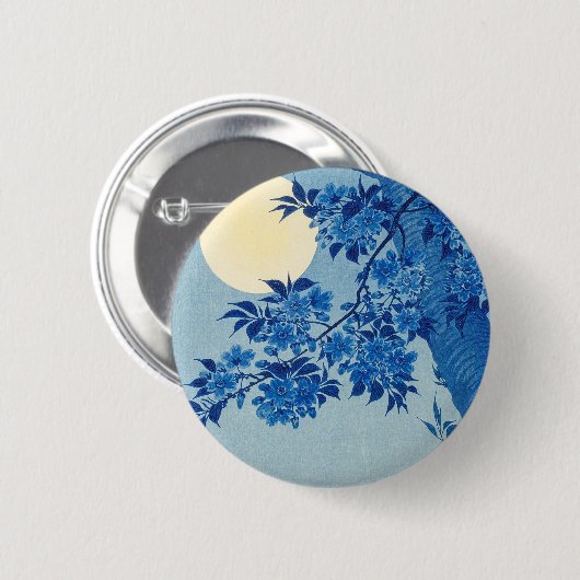 Blue Night Moon Cherry Tree Japanisch Button (Vorne & Hinten)