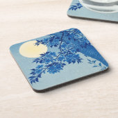 Blue Night Moon Cherry Tree Japanisch Getränkeuntersetzer (Linke Seite)
