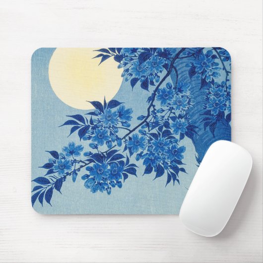 Blue Night Moon Cherry Tree Japanisch Mousepad (Mit Mouse)