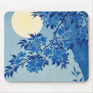 Blue Night Moon Cherry Tree Japanisch Mousepad