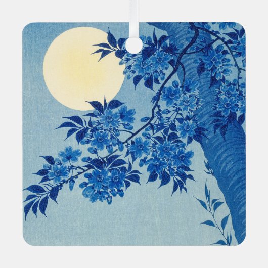 Blue Night Moon Cherry Tree Japanisch Ornament Aus Metall (Vorderseite)