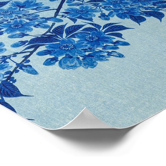 Blue Night Moon Cherry Tree Japanisch Poster (Ecke)