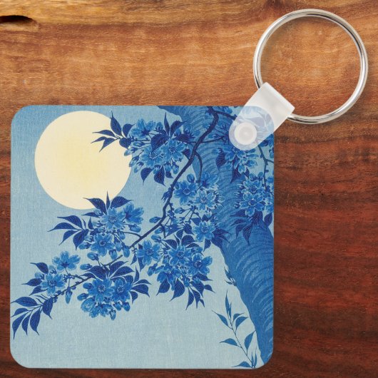 Blue Night Moon Cherry Tree Japanisch Schlüsselanhänger (Rückseite)