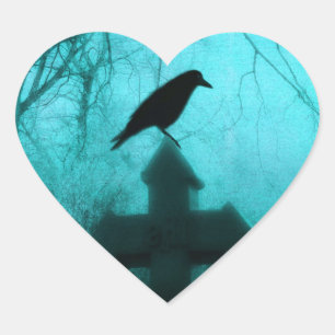 Blue Night Raven Herz-Aufkleber