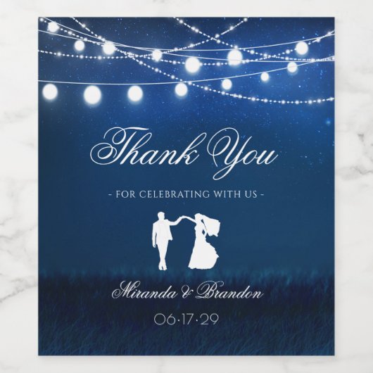 Blue Night & Silver String Lights Gastgeschenk Hoc Weinetikett (Einzelnes Label)