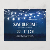 Blue Night & Silver String Lights Save the Date Ankündigungspostkarte (Vorderseite)