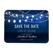 Blue Night & Silver String Lights Save the Date Magnet (Horizontal)