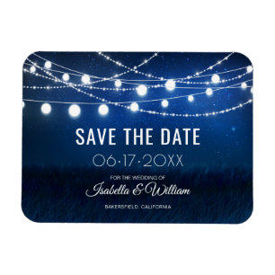 Blue Night & Silver String Lights Save the Date Magnet