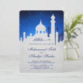 Blue Night Sky Arabian Islamische Hochzeit Einladung (Stehend Vorderseite)