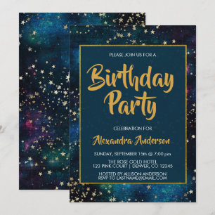 Blue Night Sky mit Gold Foil Stars Geburtstagspart Einladung