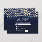 Blue Night Sky String Lights Wedding RSVP Card (Vorne/Hinten)