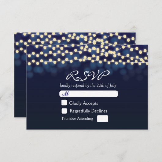 Blue Night Sky String Lights Wedding RSVP Card (Vorne/Hinten)