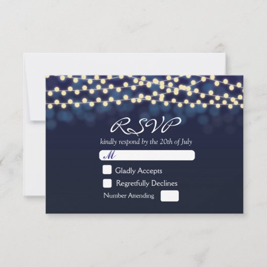 Blue Night Sky String Lights Wedding RSVP Card Karte (Vorderseite)