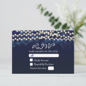 Blue Night Sky String Lights Wedding RSVP Card Karte (Stehend Vorderseite)