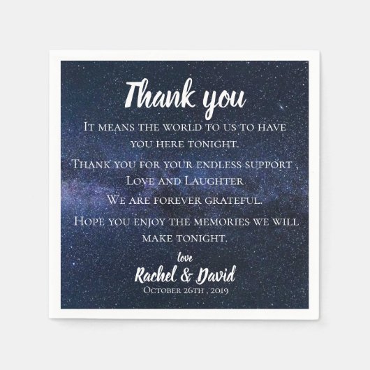Blue Night Sky Wedding Vielen Dank Nachricht Serviette (Vorderseite)