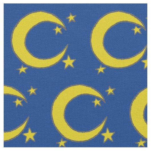 Blue Night Sky Yellow Moon Stars Astronomie Stoff (Nahaufnahme)