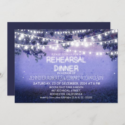 Blue Night & String Light Probe Dinner Einladung (Vorne/Hinten)