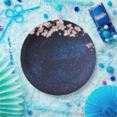 Blue Nightsky Galaxy & Cherry Blossom Verlobung Pappteller (Party)