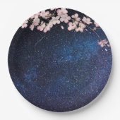 Blue Nightsky Galaxy & Cherry Blossom Verlobung Pappteller (Vorderseite)