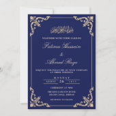 Blue Nikah Gold Islamische Hochzeit Einladung (Vorderseite)