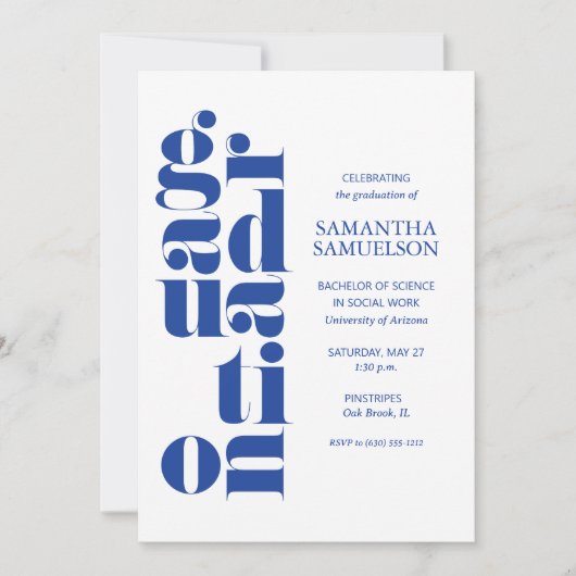 Blue No Foto Abschluss Einladung (Vorderseite)