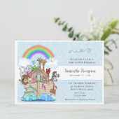 Blue Noah's Ark Baby Shower Einladung (Stehend Vorderseite)