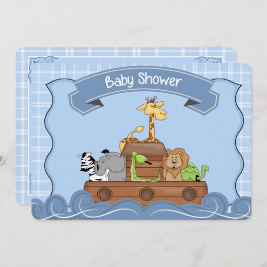 Blue Noah's Ark Baby Shower Einladung (Vorne/Hinten)