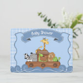 Blue Noah's Ark Baby Shower Einladung (Stehend Vorderseite)