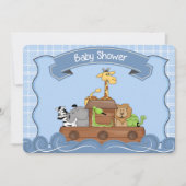 Blue Noah's Ark Baby Shower Einladung (Vorderseite)