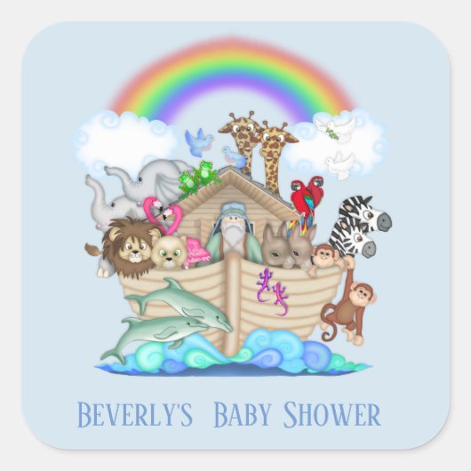 Blue Noah's Ark Baby Shower Sticker (Vorderseite)